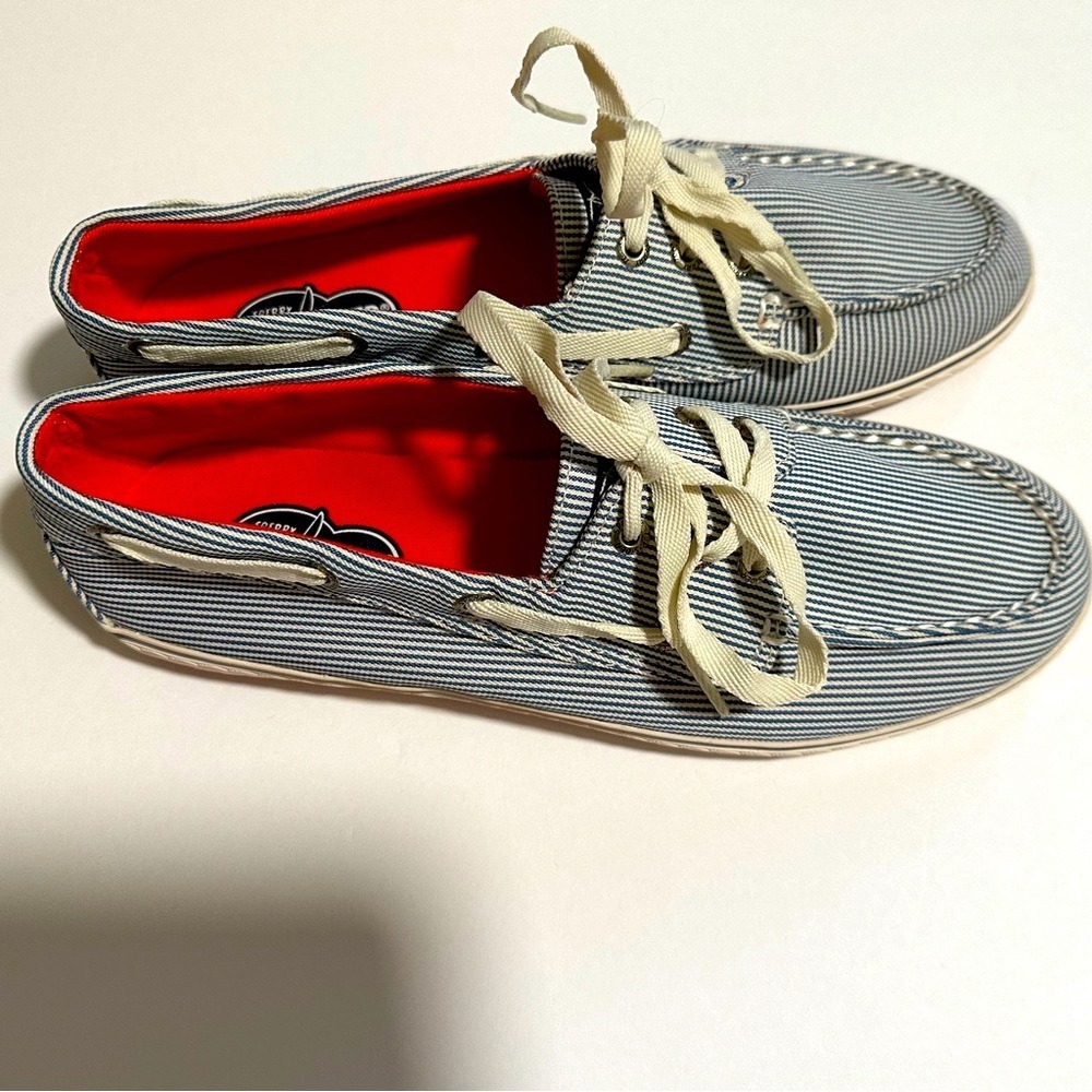 Sperry Top-Sider Blue and White Striped Boat Shoes New Women's Size‎ 8.5M Summer - Picture 2 of 15